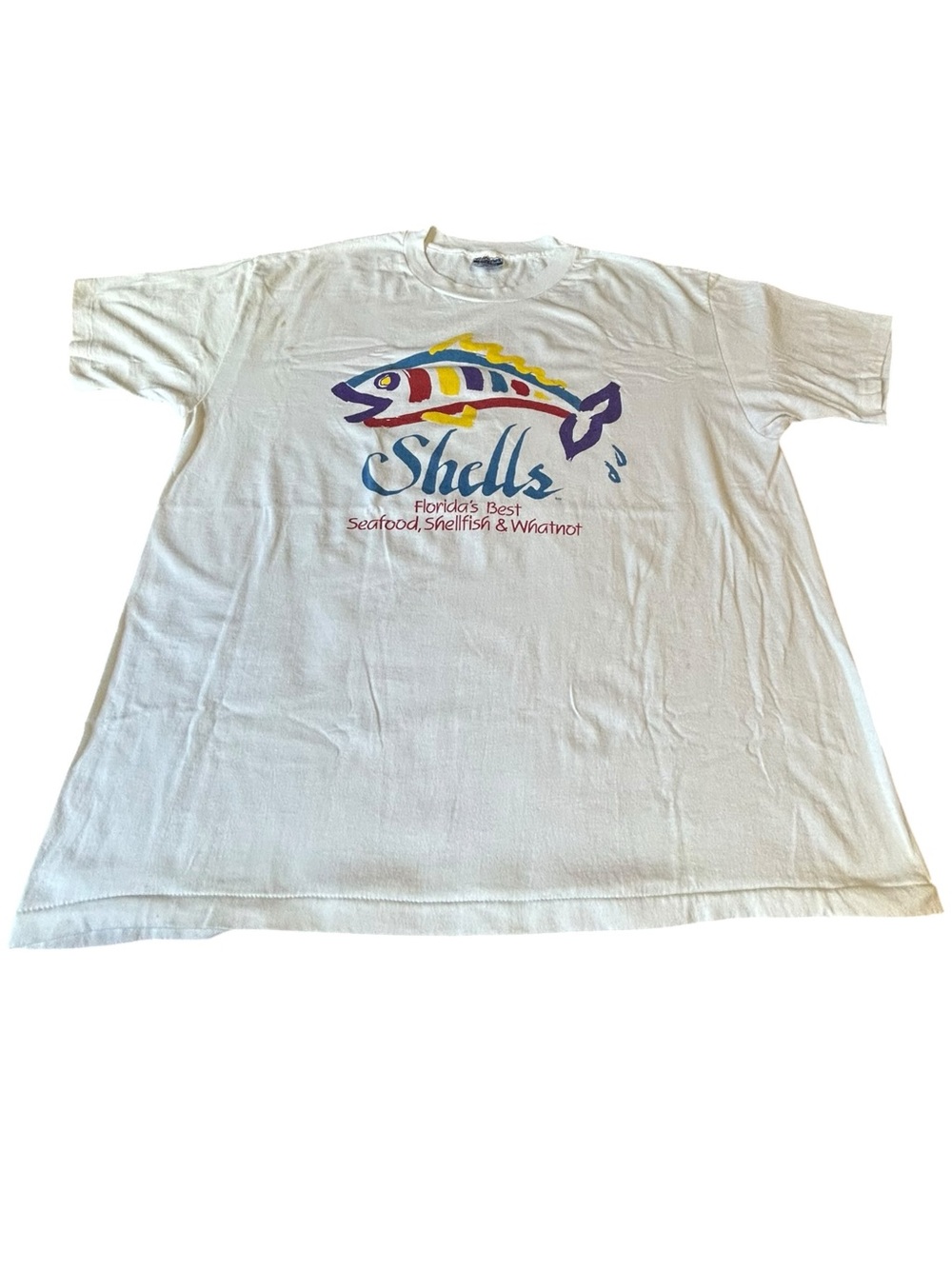 Vintage 90s Shells Seafood Restaurant Fish Graphic Single Stitch USA Tee XL